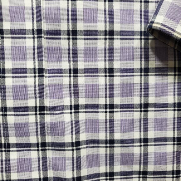 Jos. A Banks Traveler Long Sleeve Button Up Plaid Shirt Purple White Men Sz L - Picture 4 of 13